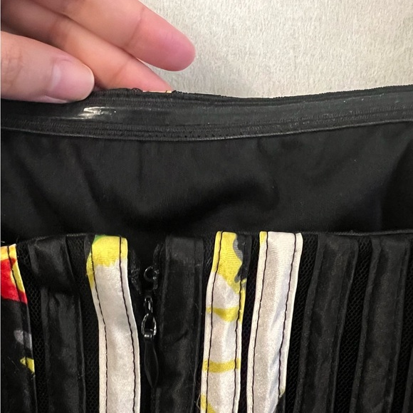 Issue Size 2 Small 2000s Floral And Black Tulle Dress Black Yellow Red Mesh Midi - Picture 4 of 9